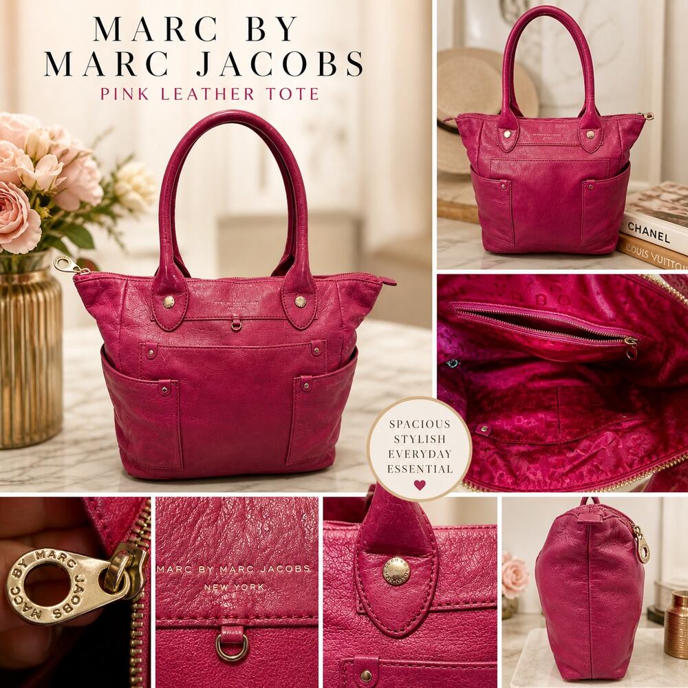 Marc by Marc Jacobs Pink Leather Tote Bag Shoulder Bag Large Carryall
